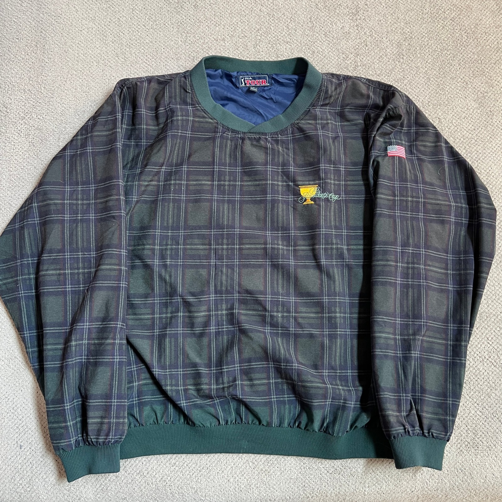 Vintage 90s Pga Tour Presidents Cup Windbreaker Pullover Mens Large Green Plaid